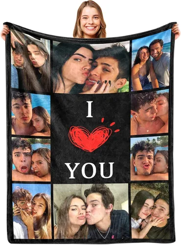 Miniatura 13 de Ships Next Day, Manta para el día de San Valentín, regalos para ella y él, manta personalizada con foto, manta personalizada de franela