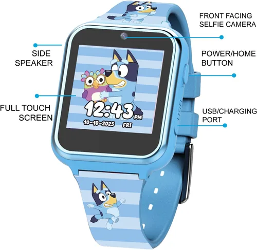 Miniatura 4 de Accutime Bluey Kids Blue - Reloj inteligente con pantalla táctil de aprendizaje educativo para niñas, niños, niños pequeños, cámara para selfies