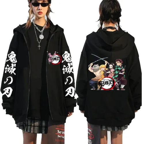 Miniatura 6 de Symish Anime - Sudadera con capucha y cremallera de anime Tanjirou Nezuko Anime Cosplay con cremallera para unisex