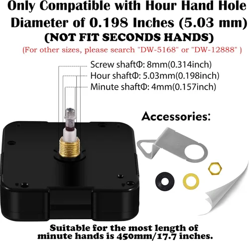 Miniatura 3 de Reloj de pared grande 12888 de repuesto de movimiento, piezas de reloj de alto par de torsión con eje I, mecanismo de reloj de cuarzo funciona