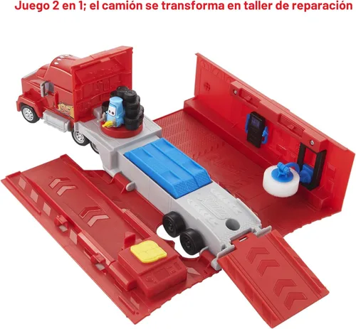 Miniatura 6 de Mattel Disney and Pixar Cars Transforming Mack Playset, camión de juguete 2 en 1 y estación de afinación con lanzador, elevador y más, gráficos