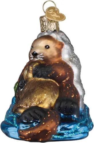 Miniatura 3 de Old World Christmas Nutria con adorno de vidrio soplado para árbol de Navidad, decoración navideña artesanal, colección de animales marinos
