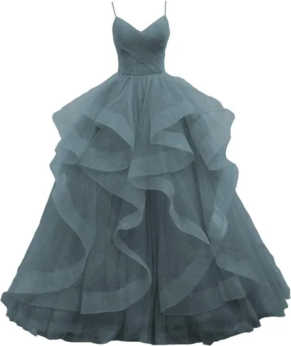 ZSHAOLHYJYZS Vestidos de graduación de tul con purpurina 2024 con tirantes delgados, vestido de baile para mujer, vestidos largos de regreso a casa