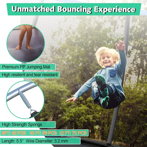 Miniatura 4 de Giantex Trampolín para niños, cama elástica grande para exteriores aprobada por ASTM con red, escalera, marco de acero galvanizado a prueba de Negro
