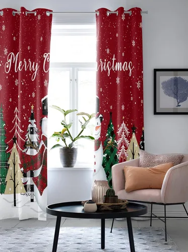 Miniatura 5 de Libaoge Cortinas de Navidad para cocina, dormitorio, juego de 2 paneles, diseño de muñeco de nieve de Navidad, cortinas de invierno con copos