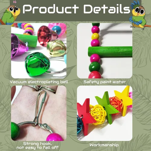 Miniatura 3 de Juguetes de periquitos, 7 piezas de juguetes coloridos para pájaros para periquitos, jaula de pájaros para mascotas, hamaca, escaleras, juguete