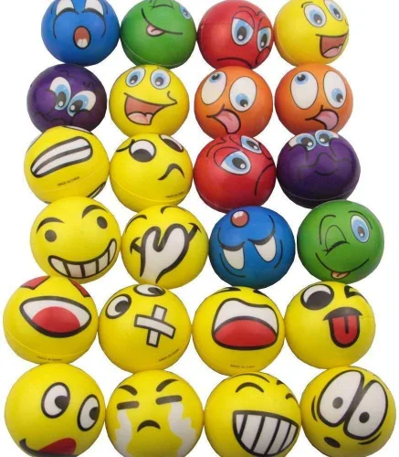 Miniatura 8 de Mydio Juego de 24 bolas para aliviar el estrés, bola de poliuretano suave de varios colores, patrón aleatorio, juguetes de fiesta, juego de pelota