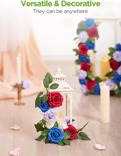 Miniatura 5 de InnoGear Rosas artificiales de espuma, 50 unidades, rosas artificiales, rosas artificiales para decoración, ramos de boda, centros de mesa, Lila