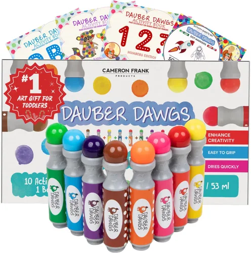 Paquete de 8 marcadores de puntos lavables Bingo Daubers Dabbers Dauber Dawgs, para niños, 3 ebooks de arte para colorear en pdf = 100 hojas de