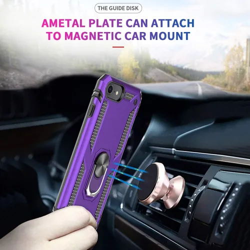 Miniatura 4 de LeYi Funda para iPhone SE con 2 protectores de pantalla de vidrio templado, funda de grado militar con soporte de anillo magnético para iPhone SE
