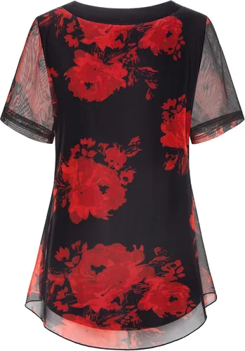 Miniatura 3 de BAIKEA Blusas de manga corta para mujer, estilo túnica de verano elegante, camisa de malla con estampado floral