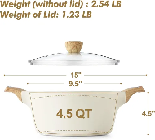 Miniatura 6 de SENSARTE - Olla de stock de cerámica antiadherente con tapa, olla de sopa de 2,6/4,5/6,6/8,5 QT, olla de guisos, olla de pasta saludable no tóxica