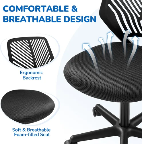 Miniatura 5 de Yaheetech Silla de escritorio linda para estudiantes, de respaldo bajo, sin brazos, silla de estudio con soporte lumbar, silla ajustable y giratoria