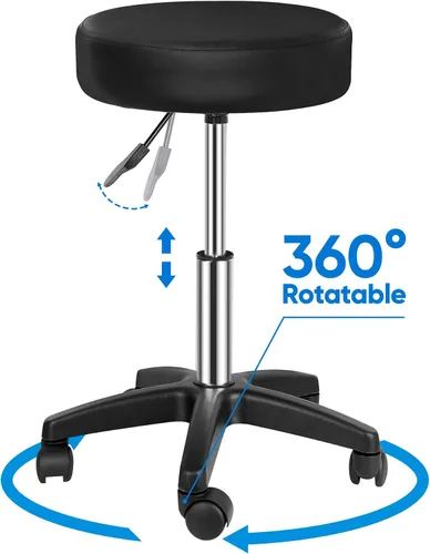 Miniatura 4 de SUPER DEAL Taburetes giratorios sillas giratorias masaje facial spa salón bar taburete ajustable hidráulica silla rodante, color negro