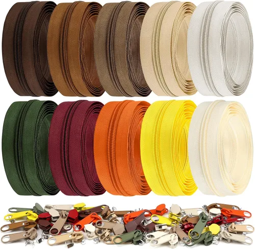 Miniatura 22 de DOITEM 31 yardas, 10 unidades de cremalleras de costura #3, cremalleras de bobina de nailon surtidos para coser con 40 deslizadores de cremallera
