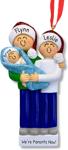 Adorno de Navidad 3D de familia de 3 2025, adornos de Navidad familiares personalizados 2025 | Recuerdo de baby shower para recién nacidos, adornos
