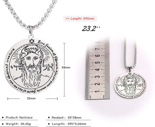 Miniatura 2 de Collar con colgante de acero inoxidable para el primer pentáculo del sol, sello de Salomón, dije redondo de cadena ancha, joyería de talismán