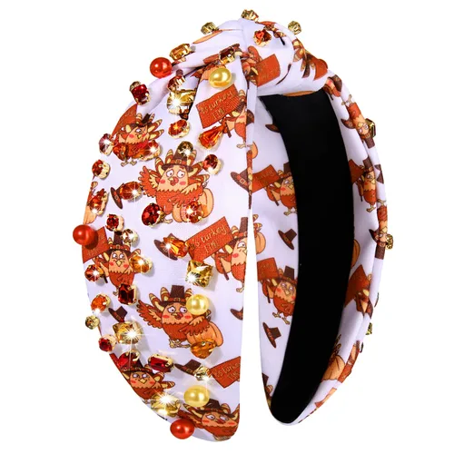 Miniatura 8 de Diadema de otoño, accesorios de Acción de Gracias para mujer, diadema anudada de cristal con diamantes de imitación, estampado de hojas de arce