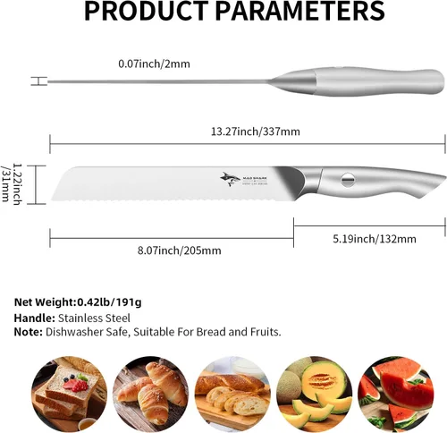 Miniatura 2 de MAD SHARK Cuchillo de pan de 8 pulgadas, hoja afilada de acero alemán de molibdeno y vanadio, cuchillo de pan dentado profesional para pan casero