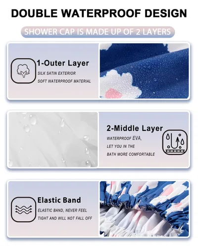Miniatura 2 de YIZIJIZI - Gorro de ducha, gorras de baño para mujer reutilizables impermeables, gorras de ducha de dos capas grandes reutilizables adecuadas