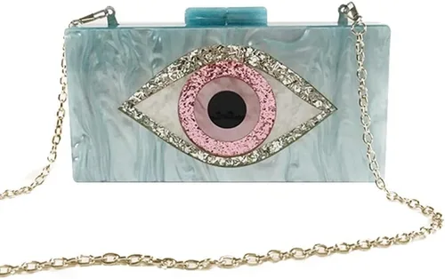 ZLXDP - Bolso de mano de acrílico para noche, bolso de mano con cadena azul claro, bolso cruzado de retazos, bolso de fiesta para mujer