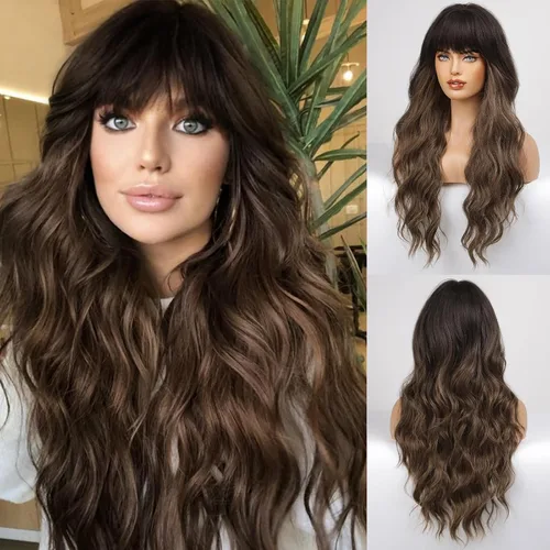 Miniatura 21 de HAIRCUBE Peluca Auburn con Flequillo Cabello Largo con Flequillo Cabello Rojo Apariencia Natural Resistente al Calor Peluca Sintética Juego Diario