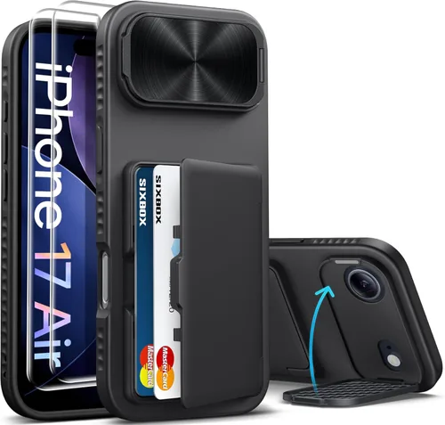 Miniatura 42 de Funda para iPhone 16e tipo cartera, soporte integrado, tarjetero y cubierta para lente de cámara, protección de cuerpo completo, resistente, Negro