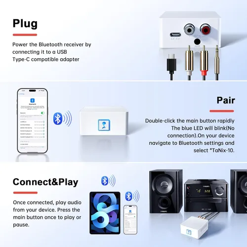 Miniatura 5 de Receptor Bluetooth 5.3 para estéreo doméstico, adaptador de audio inalámbrico, transmisión de música de alta fidelidad, amplificador, baja latencia
