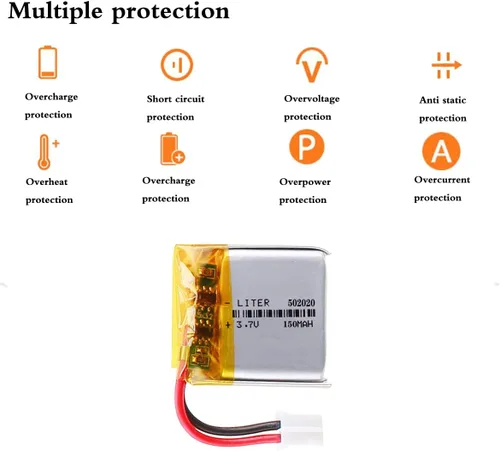 Miniatura 2 de 3.7V 502020 150mAh batería de iones de polímero de litio recargable batería de polímero con conector JST 0.079 in
