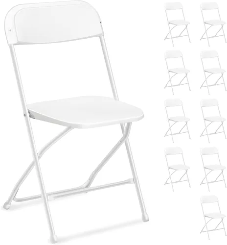 Miniatura 11 de FCH Silla plegable negra, marco de metal plegable con asiento de plástico sólido, portátil para eventos y fiestas, juego de comedor al aire libre
