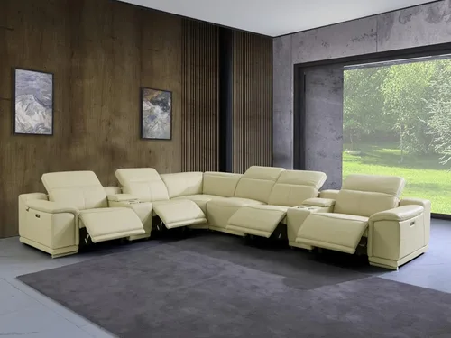 Miniatura 60 de BlackJack Furniture Venice - Juego de sofá reclinable seccional de cuero italiano de grano superior de 12 piezas con 4 reclinables eléctricos