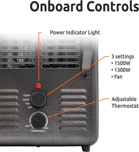 Miniatura 2 de EZ-HEAT Calentador de espacio portátil de 1,500 vatios estilo lechería con termostato ajustable, protección contra sobrecalentamiento y interruptor