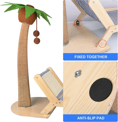 Miniatura 2 de Poste rascador para gatos con silla de playa 2 en 1, 29.5 pulgadas de alto, palmera para gatos con salón y bola colgante interactiva, muebles