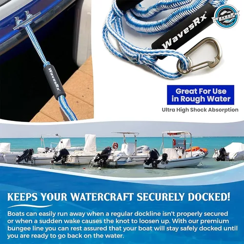 Miniatura 4 de WAVESRX DockingPal - Línea de muelle elástico prémium para barcos y PWC Cuerda de amarre elástica que se estira para absorber golpes y evitar