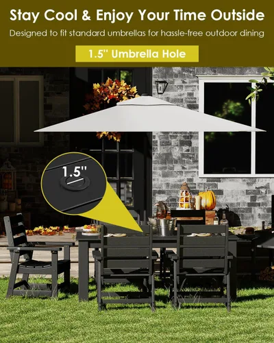 Miniatura 6 de GREENVINES Juego de comedor al aire libre de 7 piezas Juegos de mesa y sillas de plástico HDPE de 67 pulgadas para 6 Muebles de patio Todo