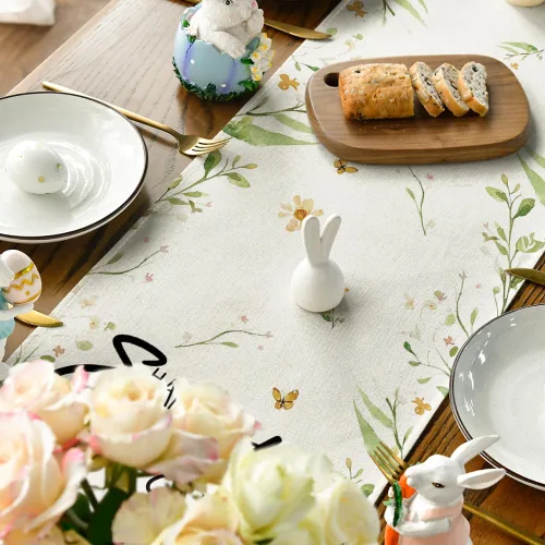 Miniatura 4 de Artoid Mode Camino de mesa de Pascua, conejo, conejo, mariposa, huevos, flores, Pascua, cocina, comedor, decoración para decoración de fiesta