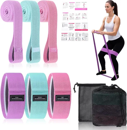 Kifmurase 6PCS Fabric Resistance Bands for Legs, 3 Strength Level Elastic Stretching Assist Band with Portable Bag, Non-Slip Workout Bands for