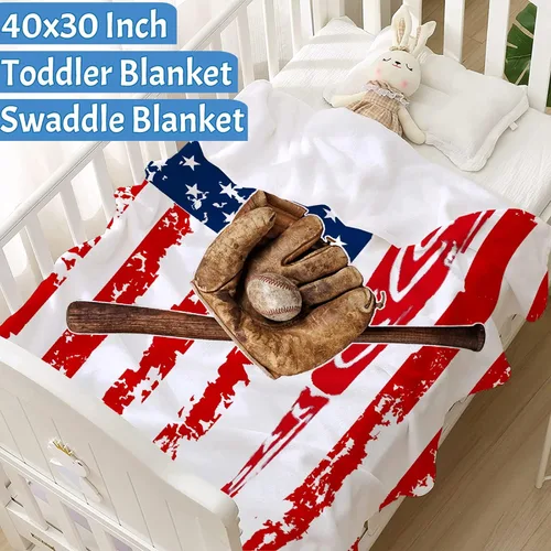 Miniatura 2 de Manta suave y acogedora con bandera de Estados Unidos de béisbol para niños, niñas, bebés, recién nacidos, manta de recepción de Navidad, 40 x 30