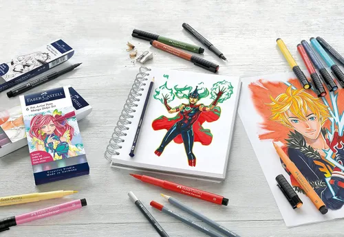 Miniatura 2 de Faber-Castell Pitt Artist Pen Mangaka Wallet - 6 marcadores de artista con ilustración de manga de tinta India (negro y gris)