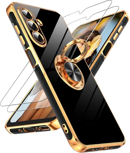 Miniatura 72 de LeYi Funda para Samsung Galaxy S22 Ultra con soporte de anillo giratorio de 360°, soporte magnético, chapado en oro rosa, borde protector para Negro
