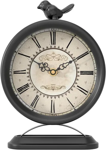 Reloj de mesa vintage con pájaro, estilo europeo antiguo, reloj de repisa negro, reloj de escritorio y decoración de estantes, para granja, mesita
