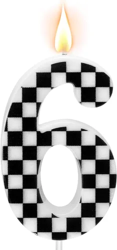 Miniatura 14 de Velas de cumpleaños con temática de autos de carreras, velas a cuadros número 1, adorno de pastel a cuadros blanco y negro, suministros para fiestas