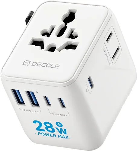 Miniatura 20 de Adaptador de viaje universal, adaptador de enchufe de viaje internacional con 2 puertos USB-C y 2 puertos USB-A, con toma de corriente AC adicional