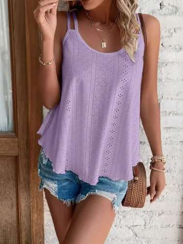 Miniatura 4 de Rukle Womens Tank Tops Eyelet Embroidery Solid Flowy Spaghetti Strap Loose Fit Scoop Neck Casual Sleeveless Cami
