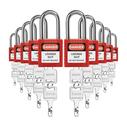 Miniatura 13 de Lockout Tagout Cerraduras conjuntos, 6 candado de seguridad rojo con llave diferente, 2 llaves por cerradura