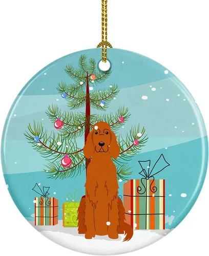 Miniatura 96 de Caroline's Treasures Adorno de cerámica para árbol de Navidad, Laika Spitz de Siberia Occidental, decoración colgante para árbol de Navidad