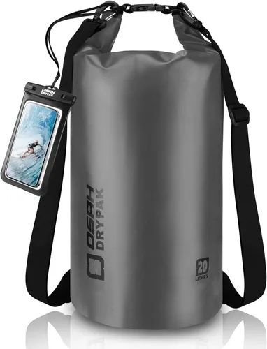 Miniatura 29 de Bolsa seca impermeable, 5L/10L/20L/30L/40L Mochila de almacenamiento ligera con funda para teléfono para mujeres y hombres, saco impermeable Gris