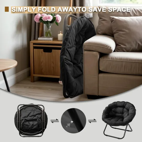 Miniatura 6 de Grezone Silla plegable con platillo, silla de luna perezosa de gran tamaño con marco de metal, cómodas sillas de dormitorio para dormitorio, sala