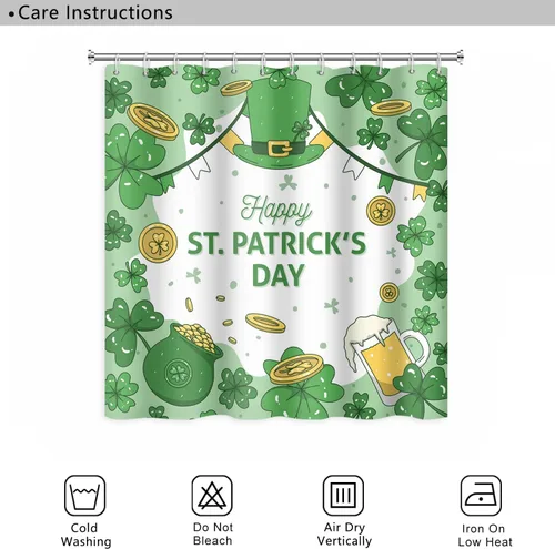Miniatura 6 de Cortina de ducha para el día de San Patricio, sombrero de trébol verde, monedas doradas, cortina de ducha de vidrio de cerveza, juego de decoración
