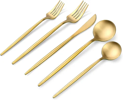 Miniatura 8 de OGORI - Juego de cubiertos dorados de 24 piezas de acero inoxidable de grado alimenticio, juego de utensilios de cocina para 6, vajilla pulida